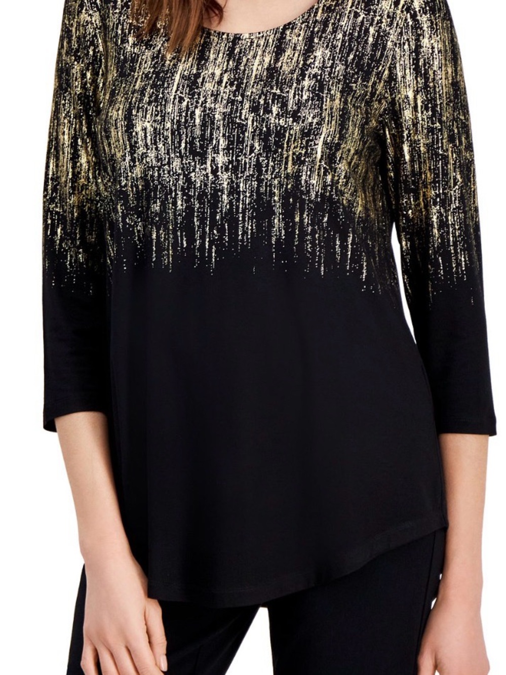 Macys JM Collection Black and Gold Metallic Scoop Neck Women's Top size Medium